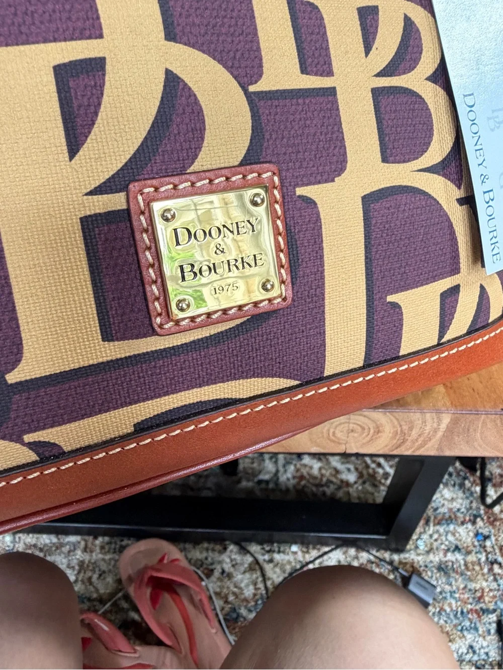 Dooney & Bourke Preppy Plum & British Tan DB Monogram Domed Satchel‎ NWT